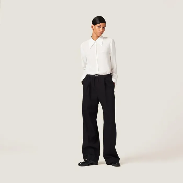 Women Miu Miu Pants And Shorts Grain De Poudre Pants Black Women Miu Miu Pants And Shorts Grain De Poudre Pants Black