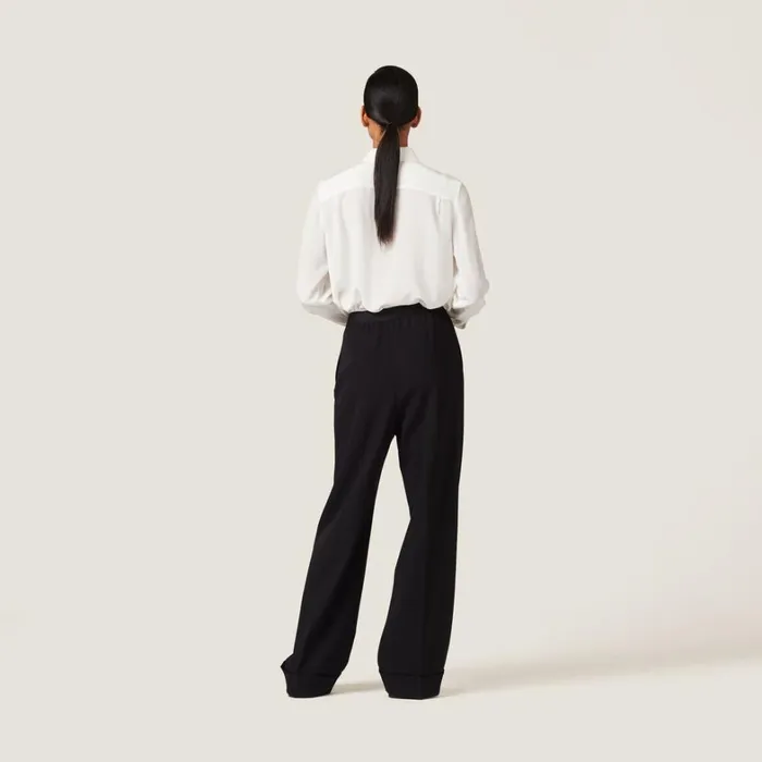 Women Miu Miu Pants And Shorts Grain De Poudre Pants Black Women Miu Miu Pants And Shorts Grain De Poudre Pants Black