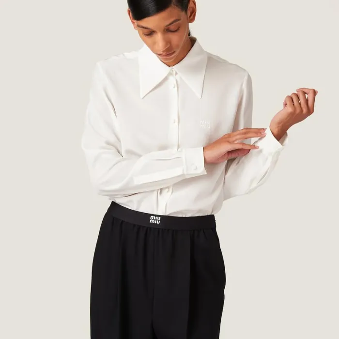 Women Miu Miu Pants And Shorts Grain De Poudre Pants Black Women Miu Miu Pants And Shorts Grain De Poudre Pants Black