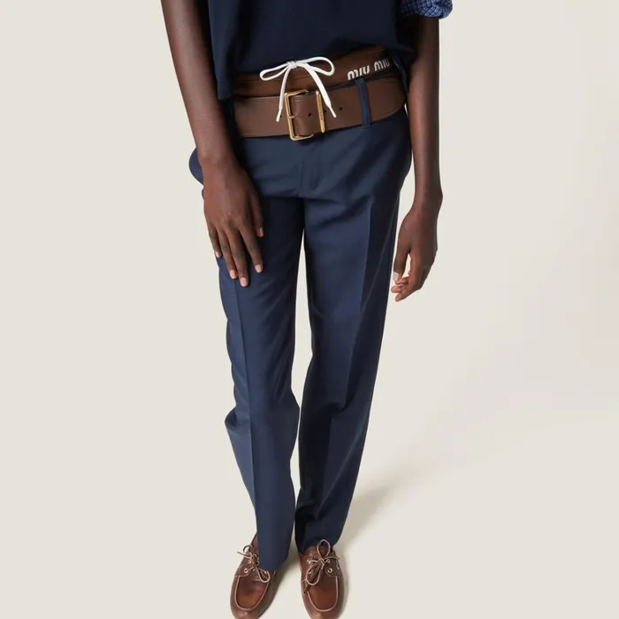 Women Miu Miu Pants And Shorts Mohair Pants Navy Women Miu Miu Pants And Shorts Mohair Pants Navy
