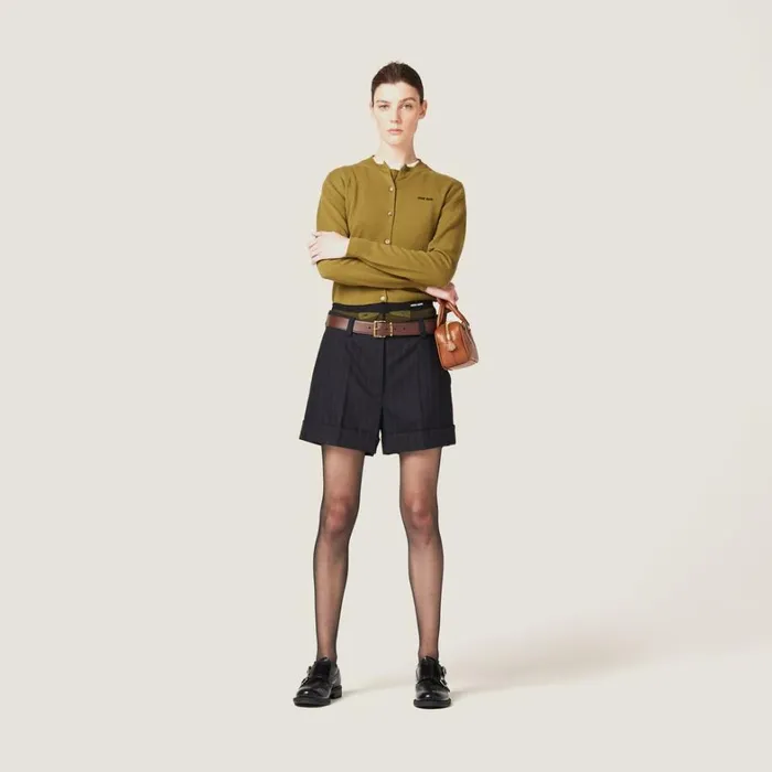 Women Miu Miu Pants And Shorts Pinstripe Bermuda Shorts Black Women Miu Miu Pants And Shorts Pinstripe Bermuda Shorts Black