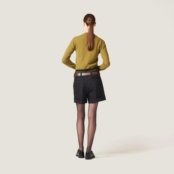 Women Miu Miu Pants And Shorts Pinstripe Bermuda Shorts Black Women Miu Miu Pants And Shorts Pinstripe Bermuda Shorts Black