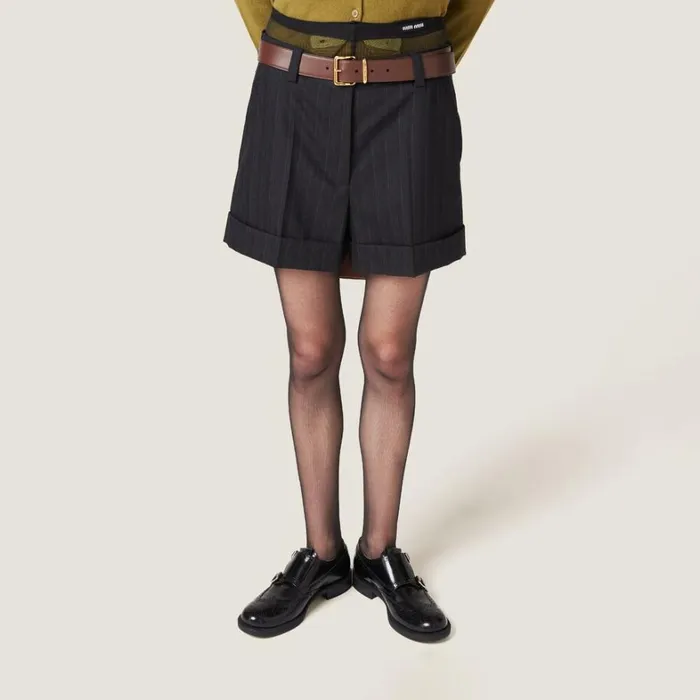 Women Miu Miu Pants And Shorts Pinstripe Bermuda Shorts Black Women Miu Miu Pants And Shorts Pinstripe Bermuda Shorts Black