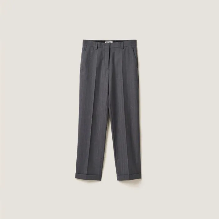 Women Miu Miu Pants And Shorts Pinstriped Pants Slate Gray