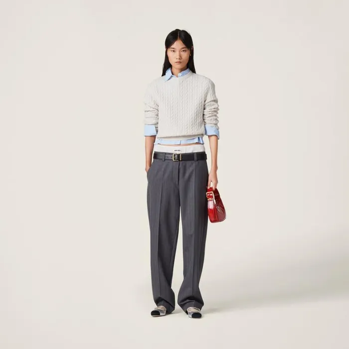 Women Miu Miu Pants And Shorts Pinstriped Pants Slate Gray Women Miu Miu Pants And Shorts Pinstriped Pants Slate Gray