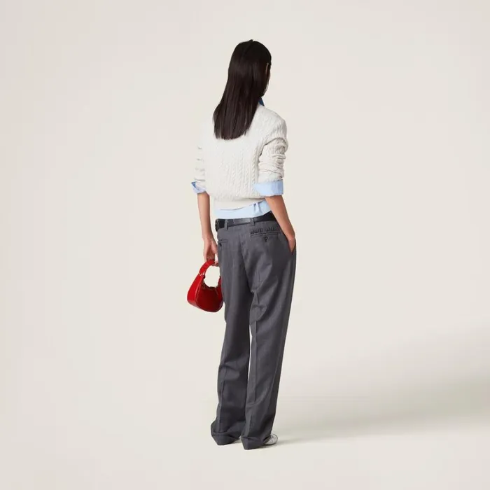 Women Miu Miu Pants And Shorts Pinstriped Pants Slate Gray Women Miu Miu Pants And Shorts Pinstriped Pants Slate Gray