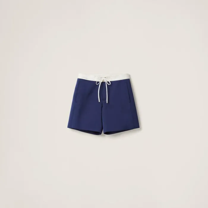 Women Miu Miu Pants And Shorts Satin Bermudas Ink Bluewhite