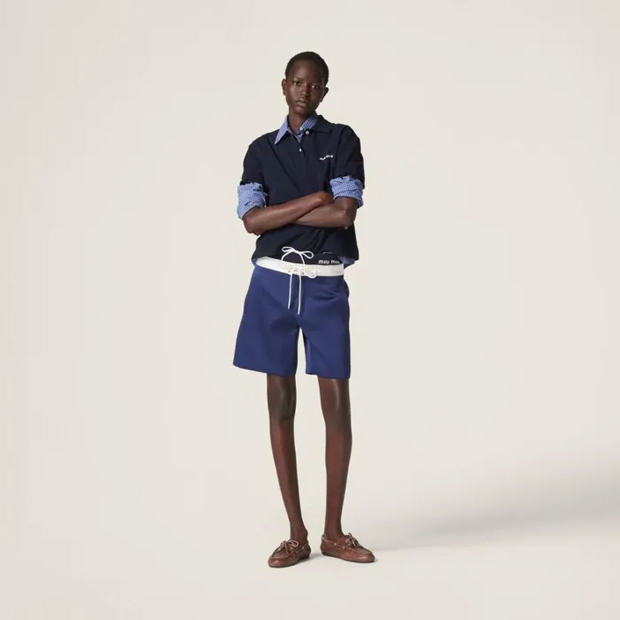 Women Miu Miu Pants And Shorts Satin Bermudas Ink Bluewhite Women Miu Miu Pants And Shorts Satin Bermudas Ink Bluewhite