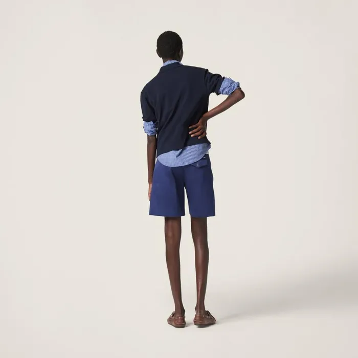 Women Miu Miu Pants And Shorts Satin Bermudas Ink Bluewhite Women Miu Miu Pants And Shorts Satin Bermudas Ink Bluewhite