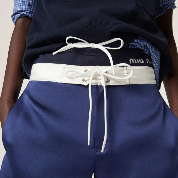 Women Miu Miu Pants And Shorts Satin Bermudas Ink Bluewhite Women Miu Miu Pants And Shorts Satin Bermudas Ink Bluewhite