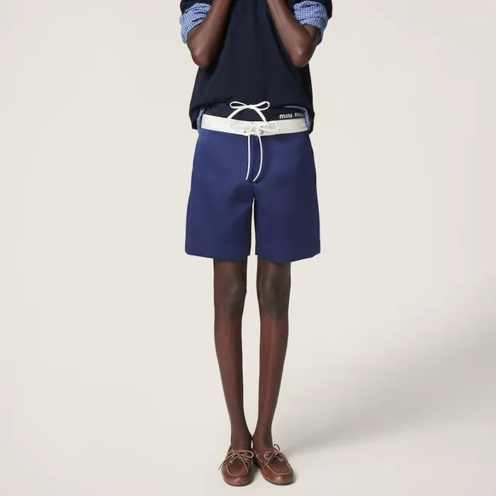 Women Miu Miu Pants And Shorts Satin Bermudas Ink Bluewhite Women Miu Miu Pants And Shorts Satin Bermudas Ink Bluewhite