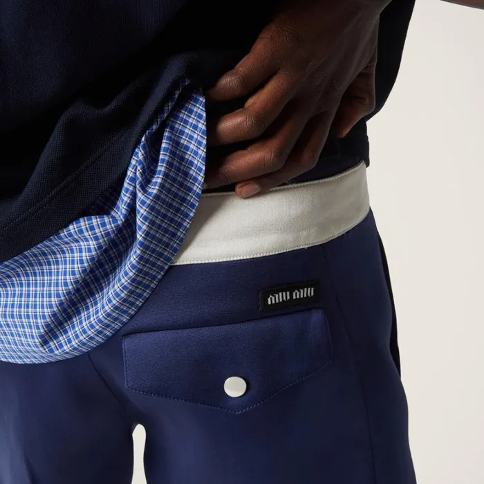 Women Miu Miu Pants And Shorts Satin Bermudas Ink Bluewhite Women Miu Miu Pants And Shorts Satin Bermudas Ink Bluewhite