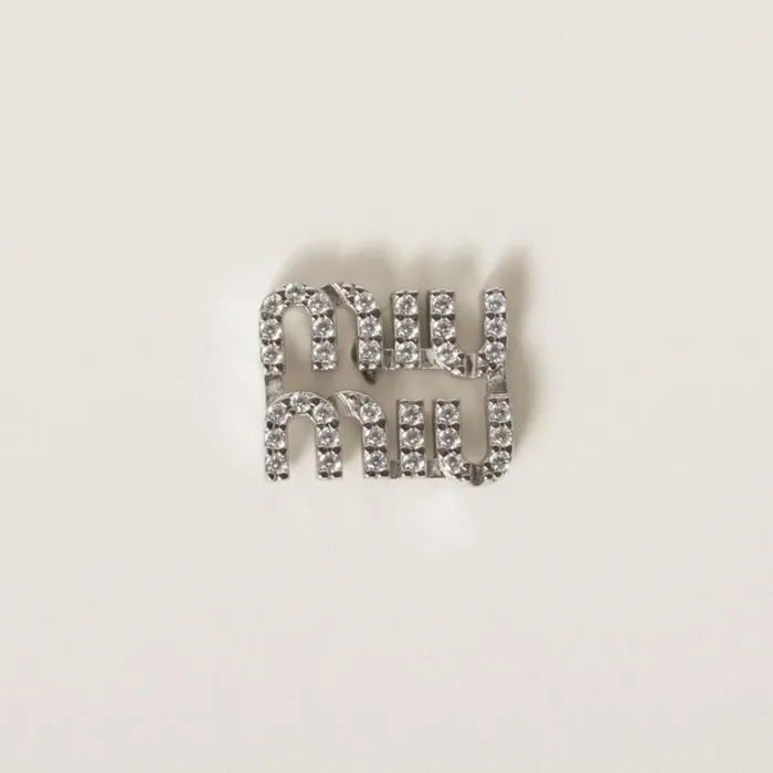 Women Miu Miu Rings And Brooches Metal Brooch With Crystals Steelcrystal