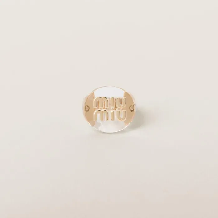 Women Miu Miu Rings And Brooches Plexiglas And Metal Ring Goldtransparent
