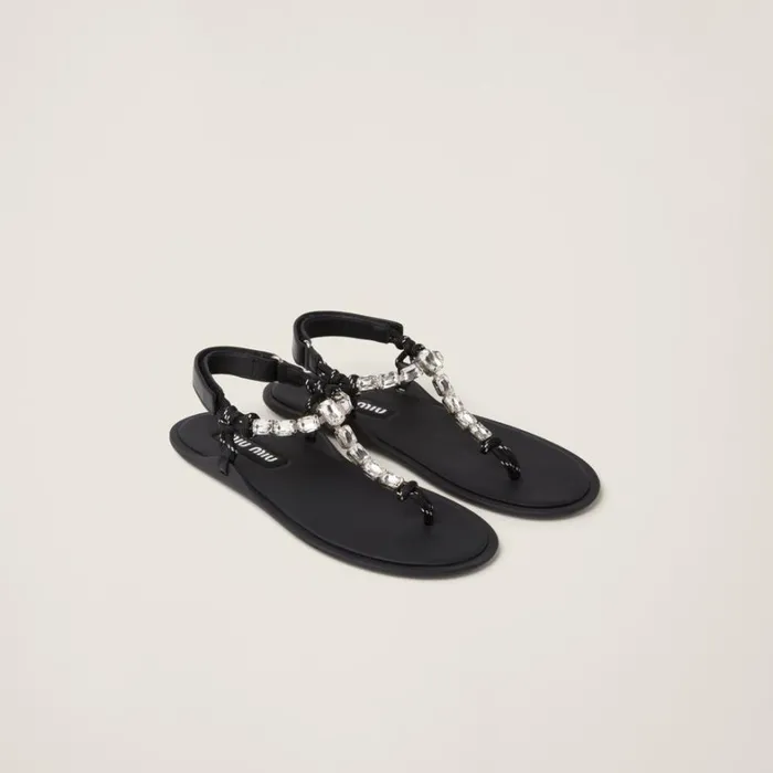 Women Miu Miu Sandals Cotton Cord Thong Sandals Crystalblack