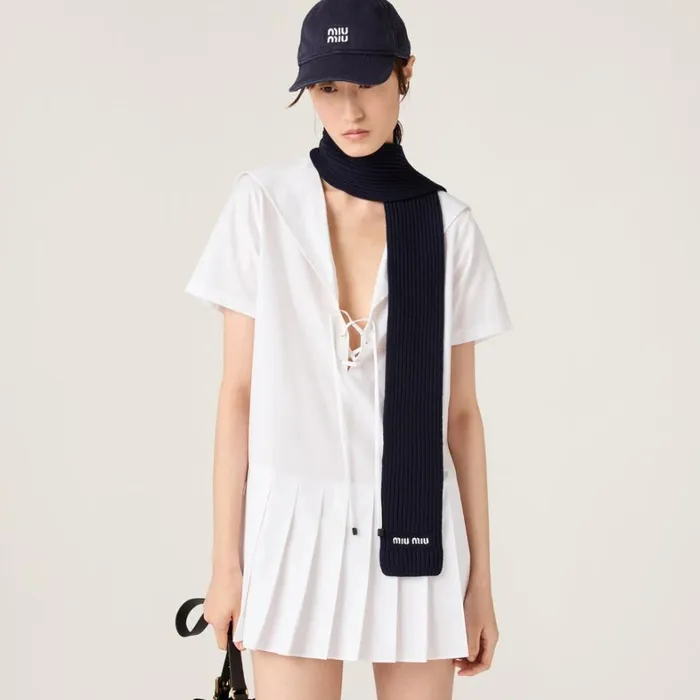 Women Miu Miu Scarves And Socks Wool Scarf Bluewhite Women Miu Miu Scarves And Socks Wool Scarf Bluewhite