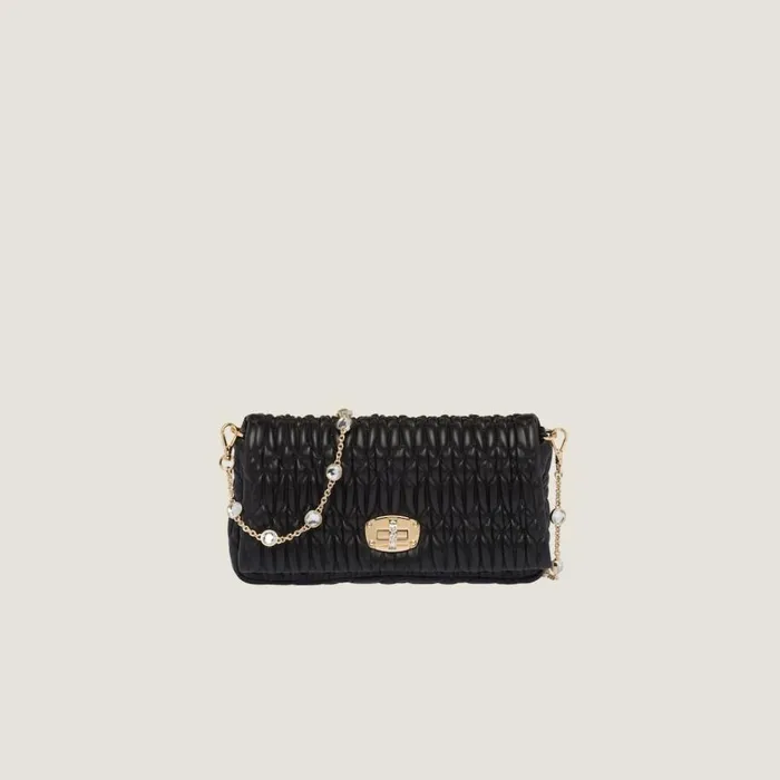 Women Miu Miu Shoulder Bags Miu Crystal Cloqu Nappa Leather Bag Black