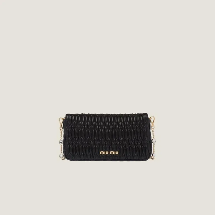 Women Miu Miu Shoulder Bags Miu Crystal Cloqu Nappa Leather Bag Black Women Miu Miu Shoulder Bags Miu Crystal Cloqu Nappa Leather Bag Black