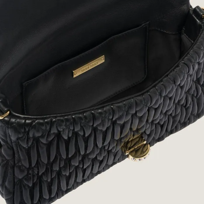 Women Miu Miu Shoulder Bags Miu Crystal Cloqu Nappa Leather Bag Black Women Miu Miu Shoulder Bags Miu Crystal Cloqu Nappa Leather Bag Black