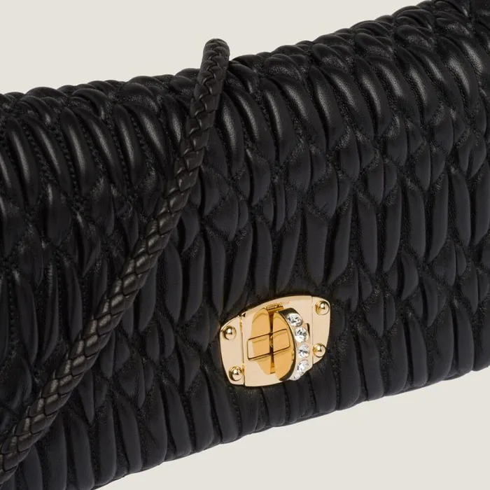 Women Miu Miu Shoulder Bags Miu Crystal Cloqu Nappa Leather Bag Black Women Miu Miu Shoulder Bags Miu Crystal Cloqu Nappa Leather Bag Black