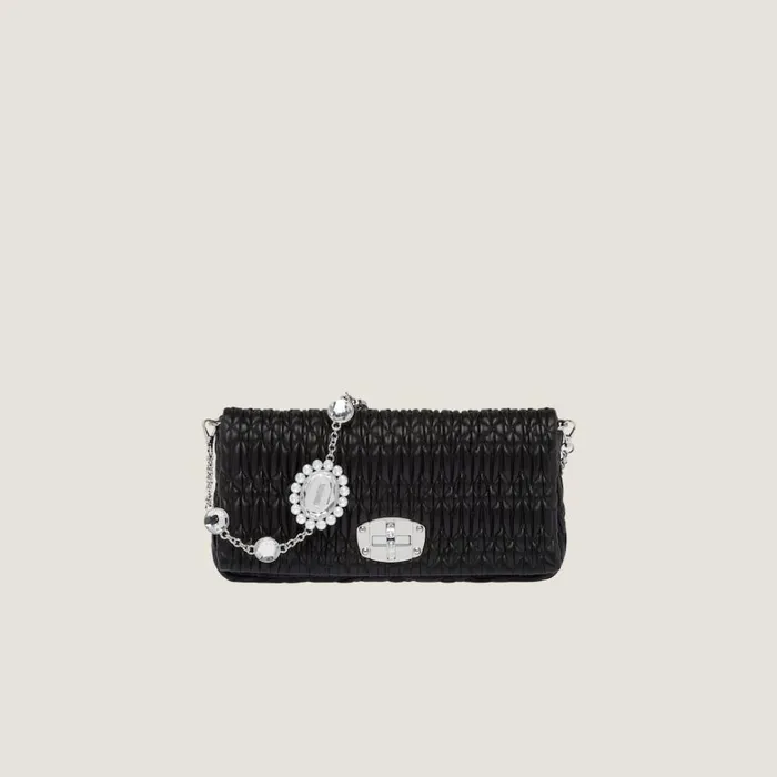 Women Miu Miu Shoulder Bags Miu Miu Iconic Crystal Cloqu Nappa Leather Bag Black