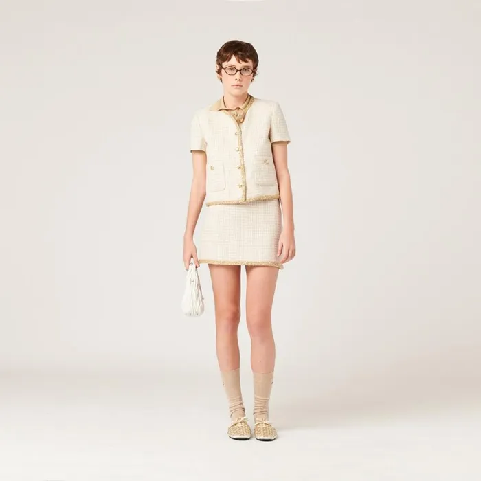 Women Miu Miu Skirts Check Lam Miniskirt Avoryalbino White Women Miu Miu Skirts Check Lam Miniskirt Avoryalbino White