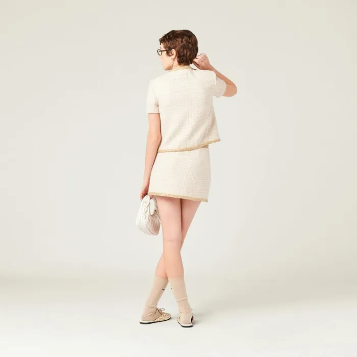 Women Miu Miu Skirts Check Lam Miniskirt Avoryalbino White Women Miu Miu Skirts Check Lam Miniskirt Avoryalbino White