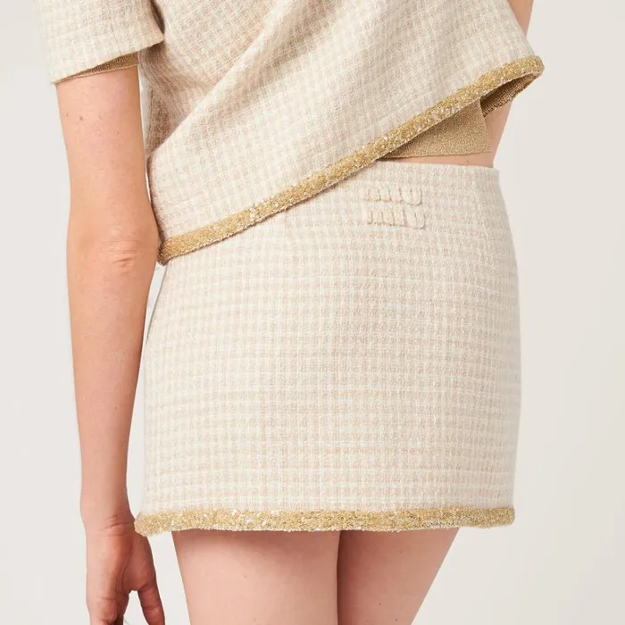 Women Miu Miu Skirts Check Lam Miniskirt Avoryalbino White Women Miu Miu Skirts Check Lam Miniskirt Avoryalbino White