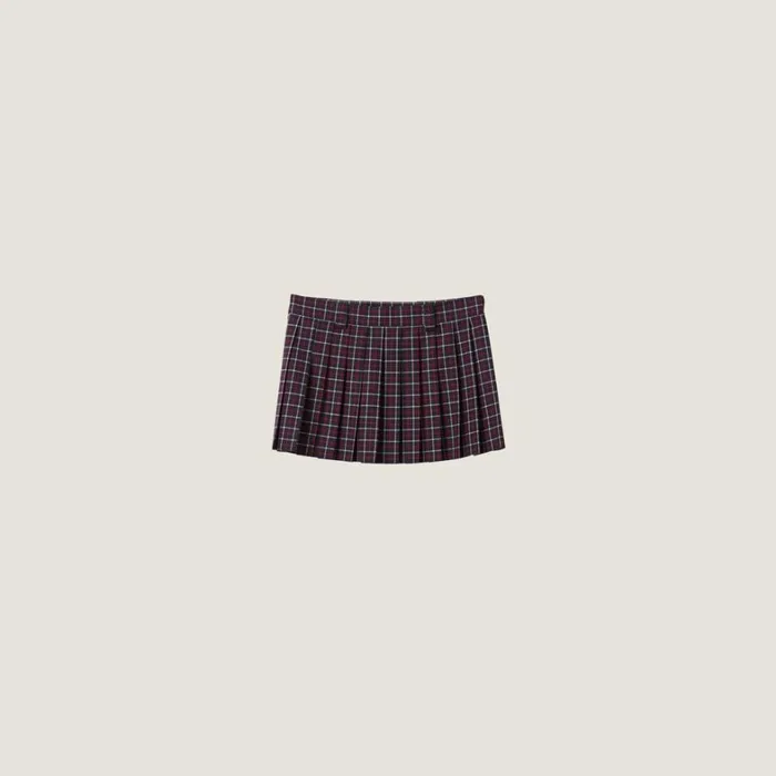 Women Miu Miu Skirts Checked Wool Miniskirt Bluered
