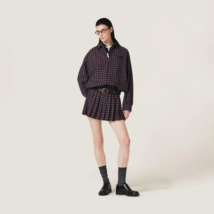 Women Miu Miu Skirts Checked Wool Miniskirt Bluered Women Miu Miu Skirts Checked Wool Miniskirt Bluered
