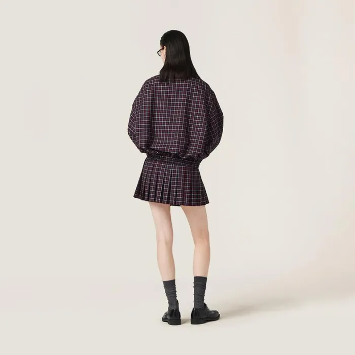Women Miu Miu Skirts Checked Wool Miniskirt Bluered Women Miu Miu Skirts Checked Wool Miniskirt Bluered