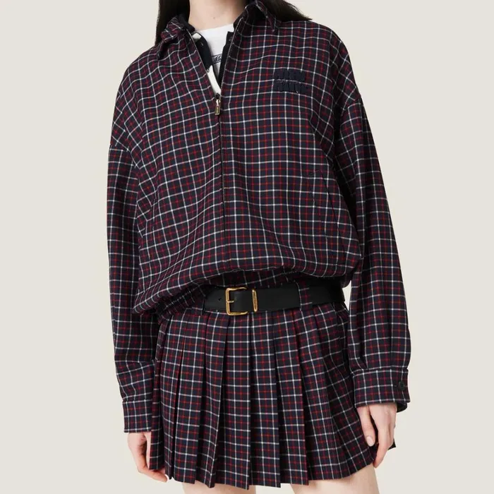 Women Miu Miu Skirts Checked Wool Miniskirt Bluered Women Miu Miu Skirts Checked Wool Miniskirt Bluered