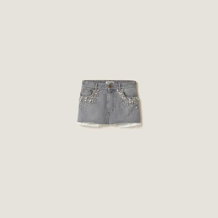 Women Miu Miu Skirts Denim Miniskirt Grey