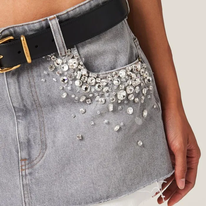 Women Miu Miu Skirts Denim Miniskirt Grey Women Miu Miu Skirts Denim Miniskirt Grey