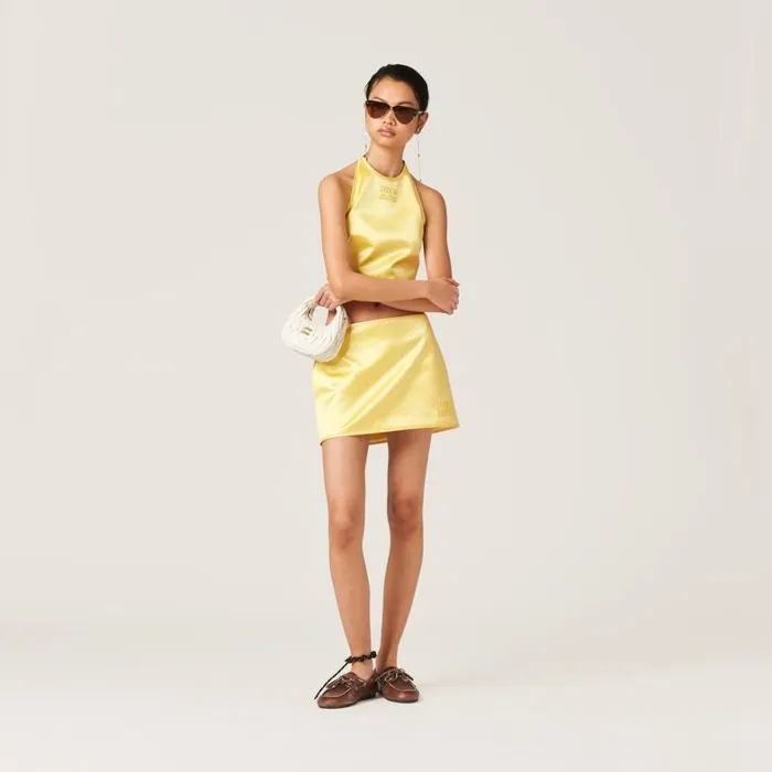 Women Miu Miu Skirts Duchess Miniskirt Yellow Women Miu Miu Skirts Duchess Miniskirt Yellow
