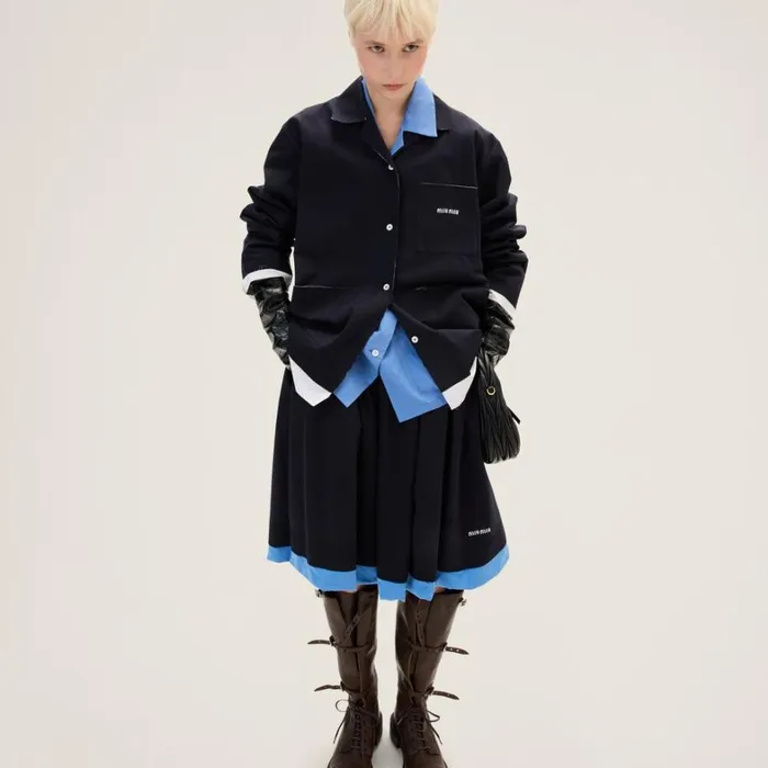 Women Miu Miu Skirts Knit And Poplin Skirt Blue Light Blue Women Miu Miu Skirts Knit And Poplin Skirt Blue Light Blue