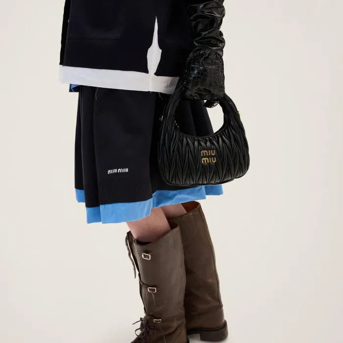 Women Miu Miu Skirts Knit And Poplin Skirt Blue Light Blue Women Miu Miu Skirts Knit And Poplin Skirt Blue Light Blue