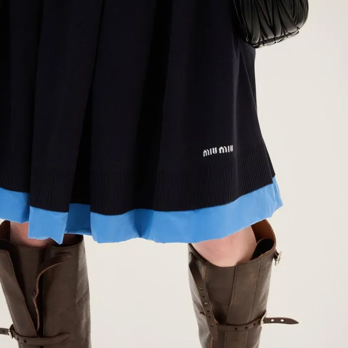 Women Miu Miu Skirts Knit And Poplin Skirt Blue Light Blue Women Miu Miu Skirts Knit And Poplin Skirt Blue Light Blue
