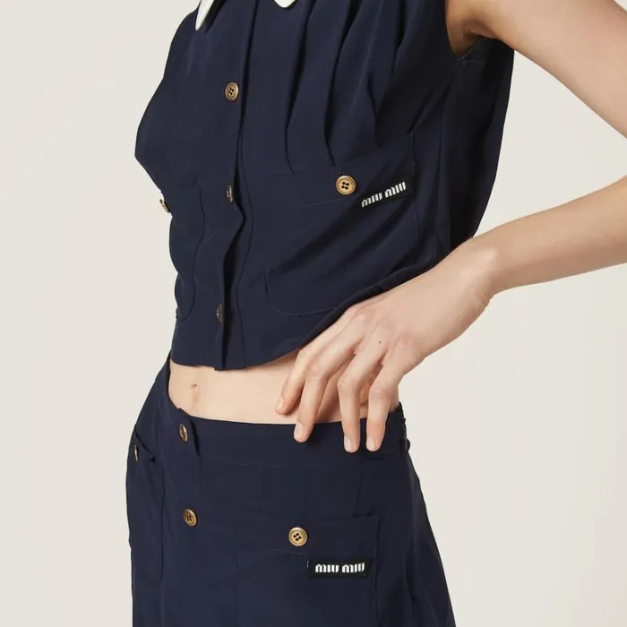 Women Miu Miu Skirts Long Pleated Marocain Skirt Navy Women Miu Miu Skirts Long Pleated Marocain Skirt Navy