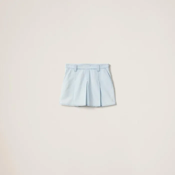 Women Miu Miu Skirts Pleated Chambray Skirt Light Blue