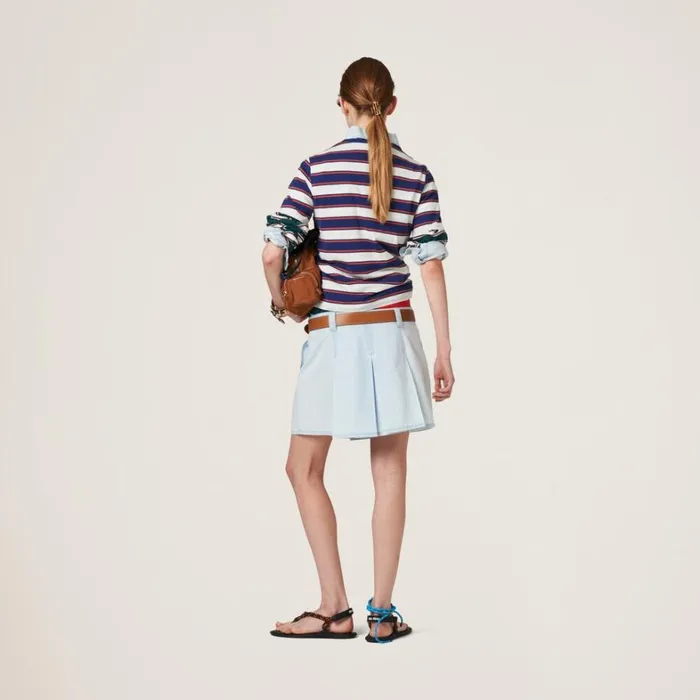 Women Miu Miu Skirts Pleated Chambray Skirt Light Blue Women Miu Miu Skirts Pleated Chambray Skirt Light Blue