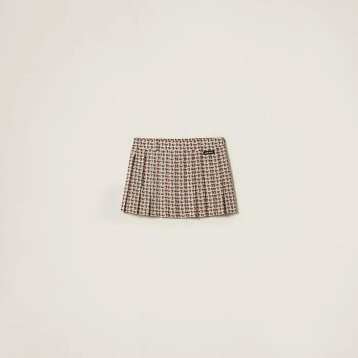 Women Miu Miu Skirts Pleated Paisley Print Marocain Miniskirt Avory Orange