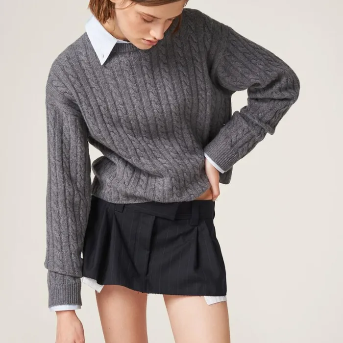 Women Miu Miu Skirts Pleated Pinstripe Miniskirt Navy Women Miu Miu Skirts Pleated Pinstripe Miniskirt Navy