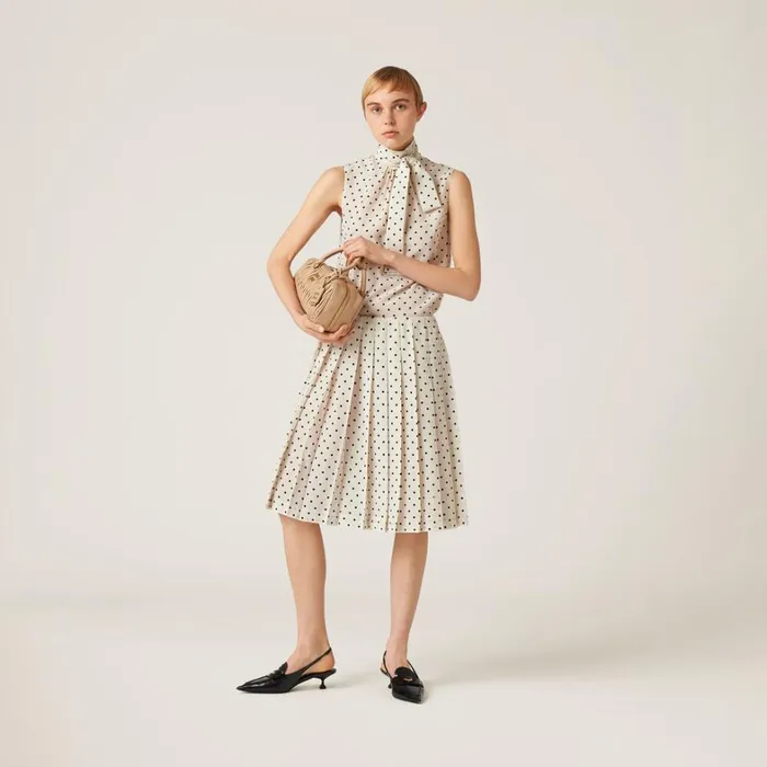 Women Miu Miu Skirts Polkadot Crepe De Chine Skirt Ivoryblack Women Miu Miu Skirts Polkadot Crepe De Chine Skirt Ivoryblack