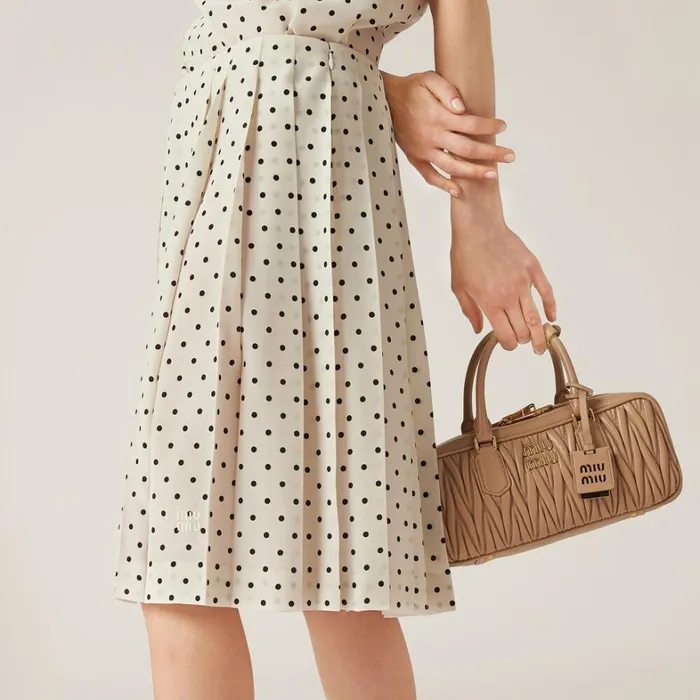 Women Miu Miu Skirts Polkadot Crepe De Chine Skirt Ivoryblack Women Miu Miu Skirts Polkadot Crepe De Chine Skirt Ivoryblack