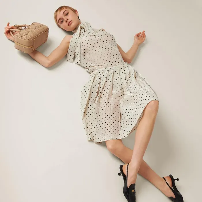 Women Miu Miu Skirts Polkadot Crepe De Chine Skirt Ivoryblack Women Miu Miu Skirts Polkadot Crepe De Chine Skirt Ivoryblack