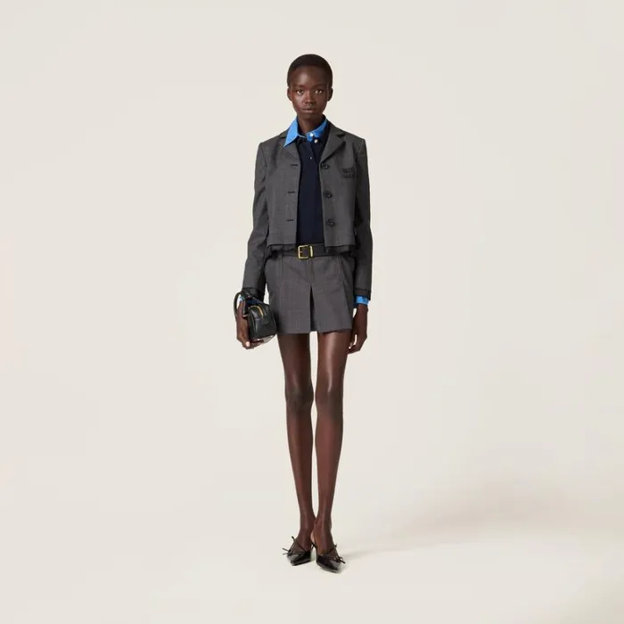 Women Miu Miu Skirts Prince Of Wales Check Miniskirt Slate Gray Women Miu Miu Skirts Prince Of Wales Check Miniskirt Slate Gray