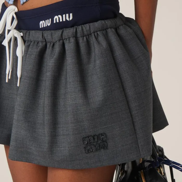 Women Miu Miu Skirts Prince Of Wales Check Miniskirt Slate Gray Women Miu Miu Skirts Prince Of Wales Check Miniskirt Slate Gray
