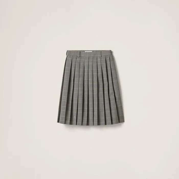 Women Miu Miu Skirts Prince Of Wales Check Pleated Skirt Cinnamon