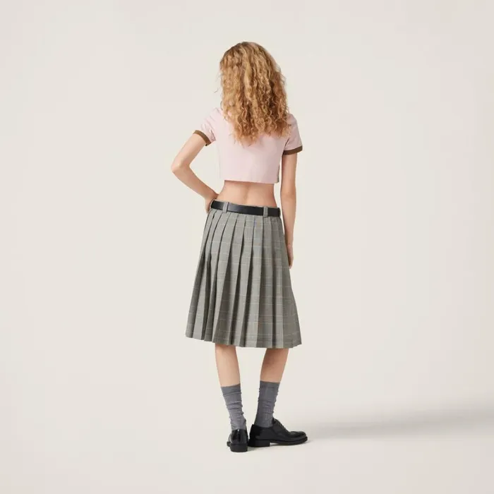 Women Miu Miu Skirts Prince Of Wales Check Pleated Skirt Cinnamon Women Miu Miu Skirts Prince Of Wales Check Pleated Skirt Cinnamon